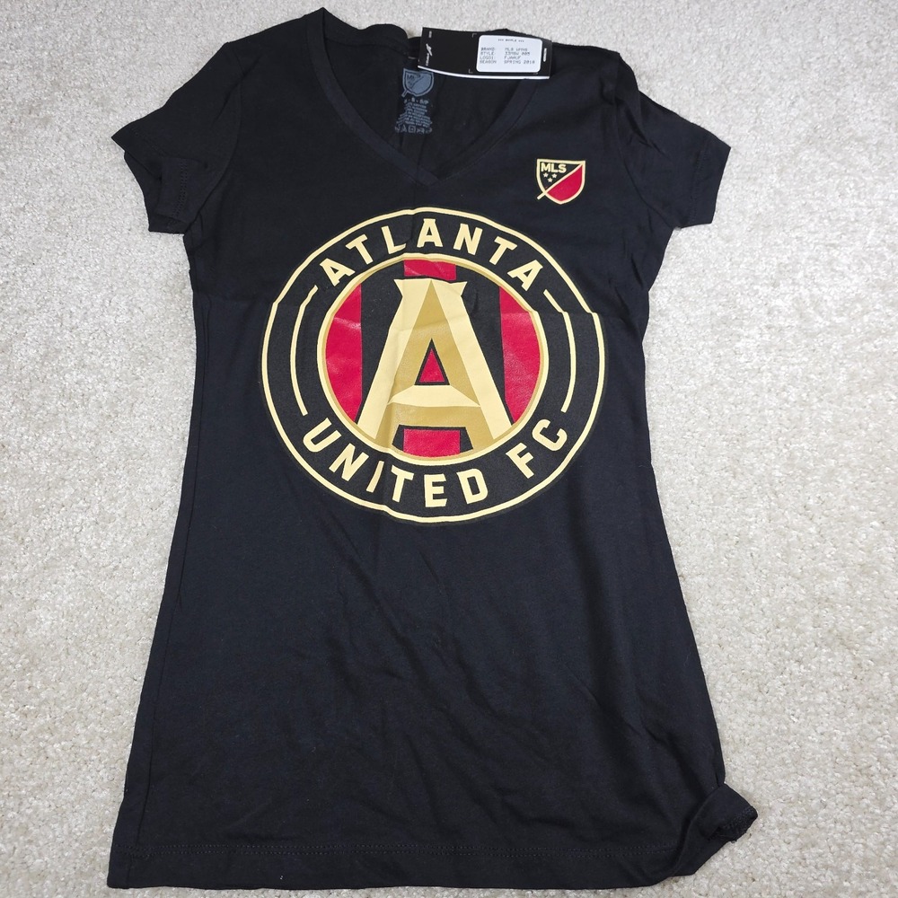 MLS Atlanta United FC T-Shirt Women Small Black V-Neck Player 00 Graphic Tee